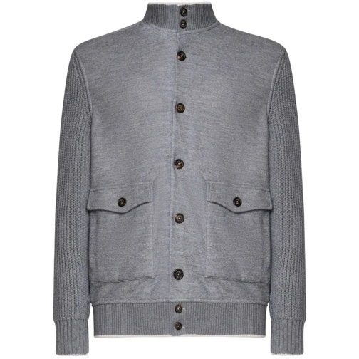 Eleventy Übergangsjacke Ribbed Detailing Buttoned Jacket Grey