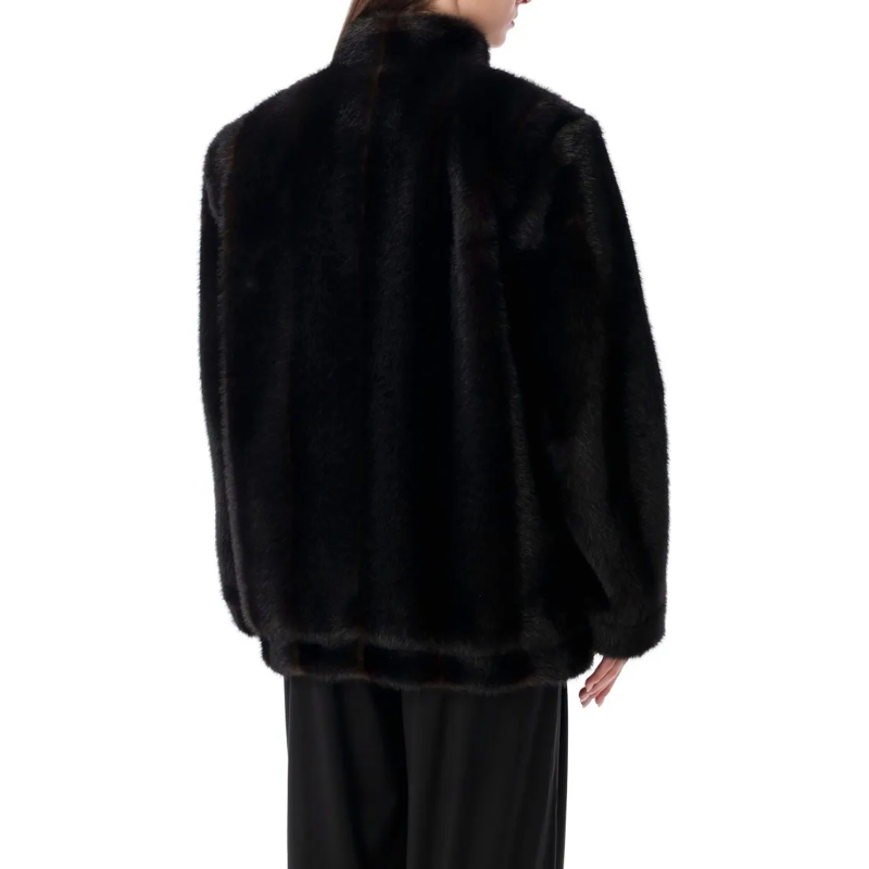 MM6 Maison Margiela Jas in omgekeerd lam Plush Black Faux Fur Jacket With High Collar Black