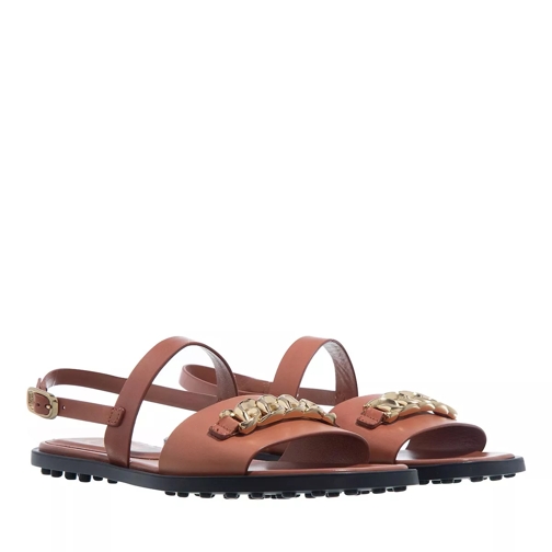Tod's Chain-Link Leather-Strap Sandals Bruciato Scuro Sandaal