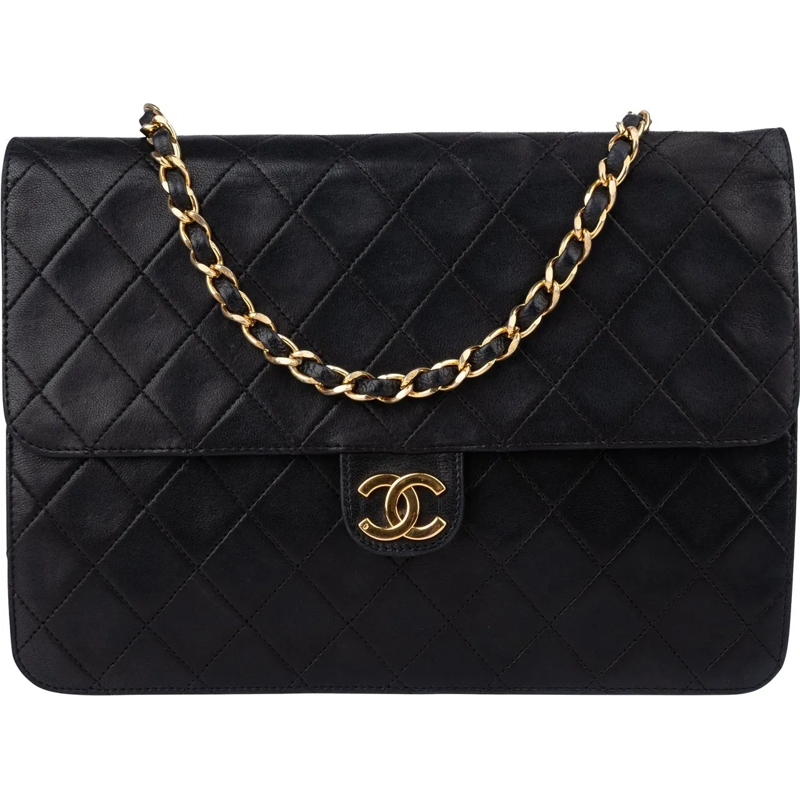 Chanel Tote Chanel Quilted Lambskin 24K Gold Single Flap Cross schwarz