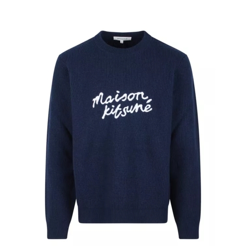 Maison Kitsune Embroidered Logo Wool Jumper Blue 