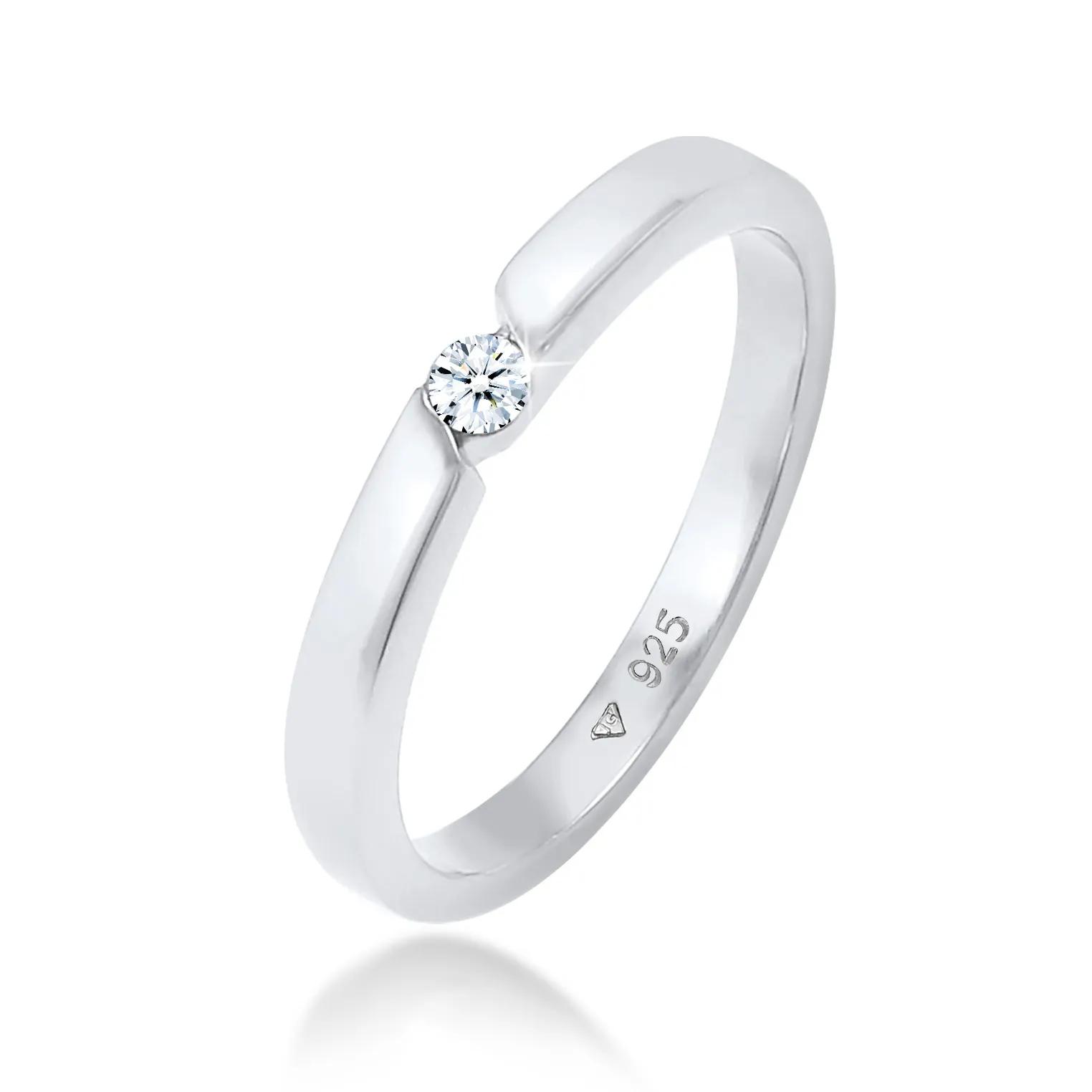 Elli Ringe - Ring Verlobungsring Diamant (0.06 ct.) 925 Silber - Gr. 52 MM - in Silber - für Damen