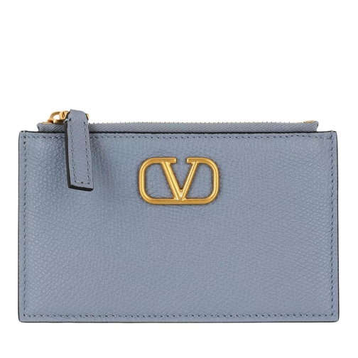 Valentino Garavani V Logo Signature Card Holder Leather Niagara Blue Kaartenhouder
