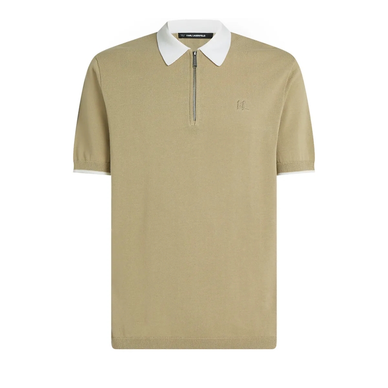 Karl Lagerfeld T-Shirt Polo Shirt mit kontrastfarbigem Kragen beige