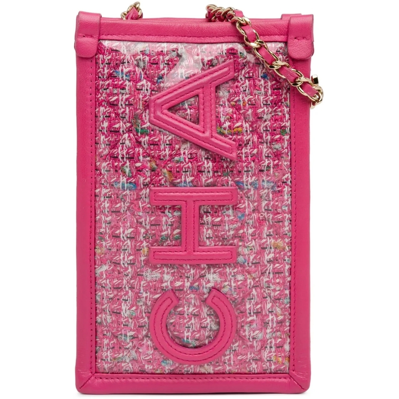 Chanel Pochette Tweed and PVC Phone Clutch with Chain rose