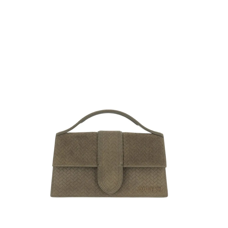 Jacquemus Crossbody Bag Structured Suede Leather Le Bambino Bag Grey