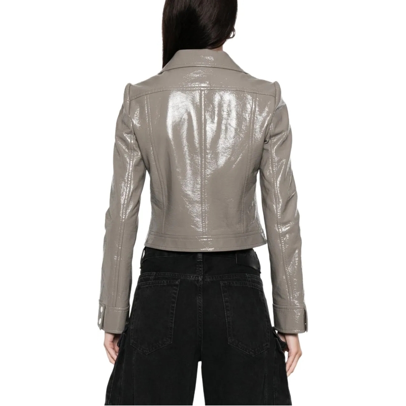 Courrèges Lederjacke Cropped Jacket With Pointed Collar Grey(Image 6)