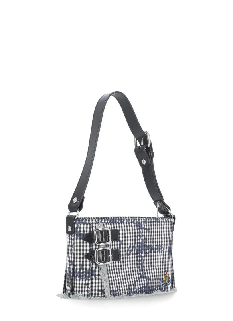 Vivienne Westwood Zwarte Katoenen Schoudertas met Ruitpatroon Black Dames