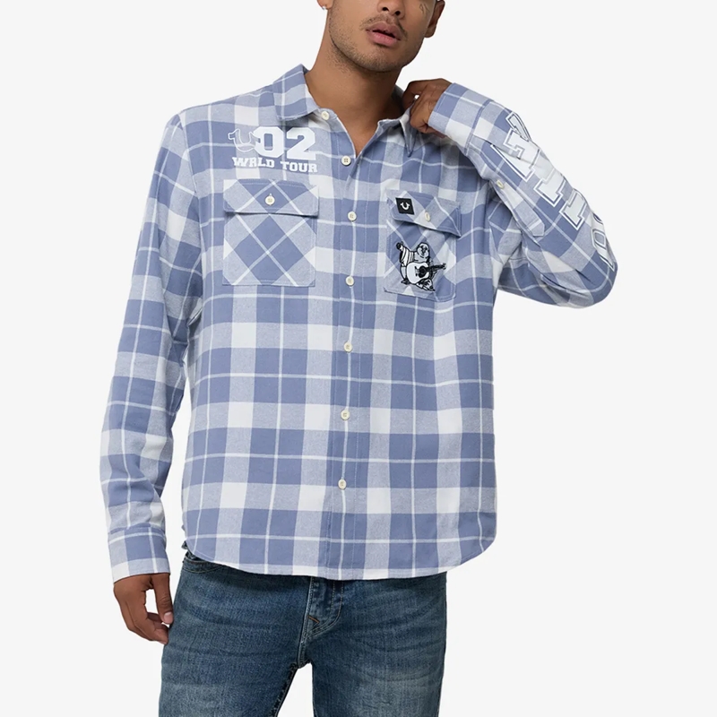 True Religion Hemd - Langarm- Flannellhemd- Knopfleiste- Karomuste blau(Image 6)