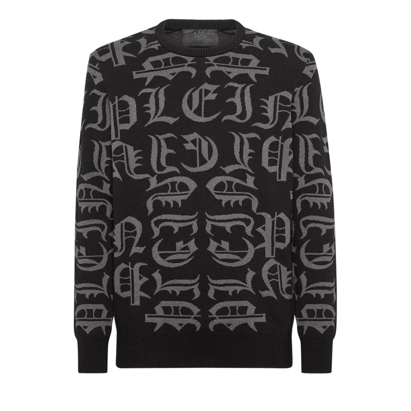 Philipp Plein Pullover Pullover Rundhalsausschnitt Gothic Plein schwarz