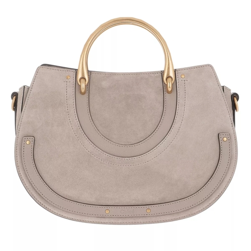 Chloé Pixie Medium Shoulder Bag Suede+Smooth Leather Motty Grey Rymlig shoppingväska
