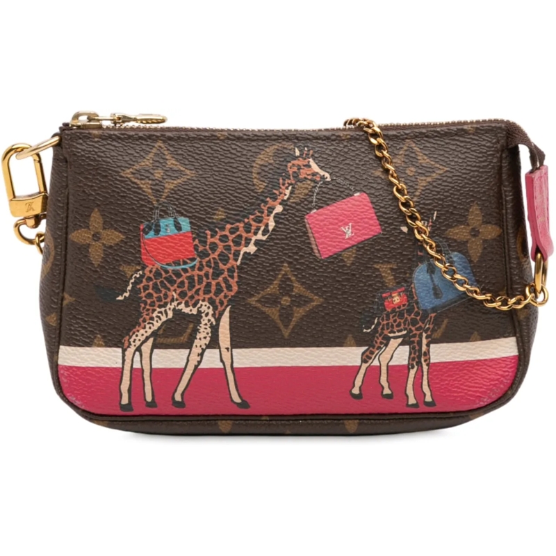 Louis Vuitton Fourre-tout Monogram Giraffe Christmas Mini Pochette Accessoir braun
