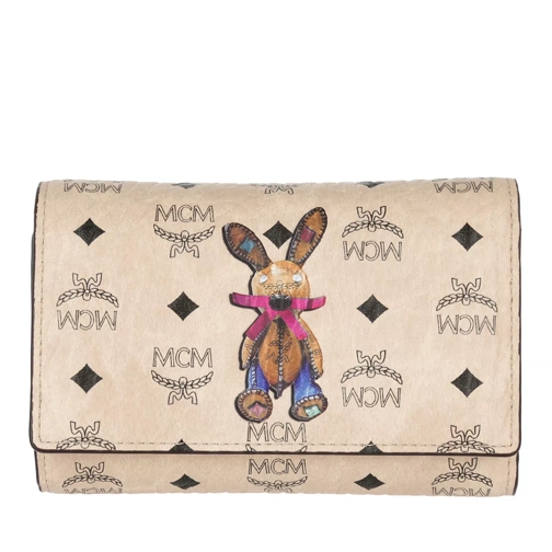 MCM Rabbit 3 Fold Medium Wallet Cream Portefeuille à rabat