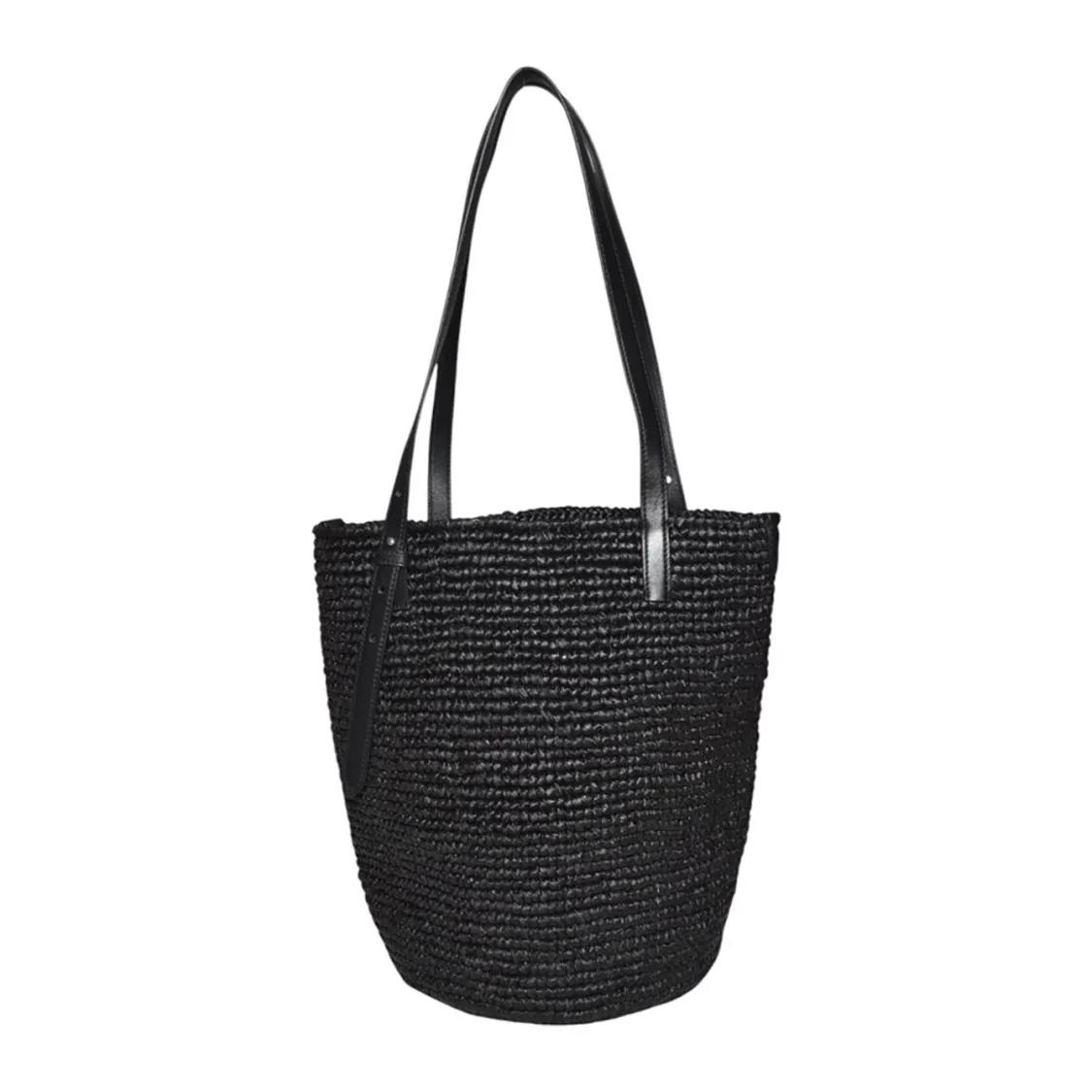 Paco Rabanne Shoppers & Totes Logo Black Natural Raffia Tote Bag in zwart