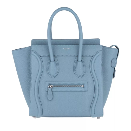 Celine Micro Luggage Tote Leather Medium Blue Rymlig shoppingväska