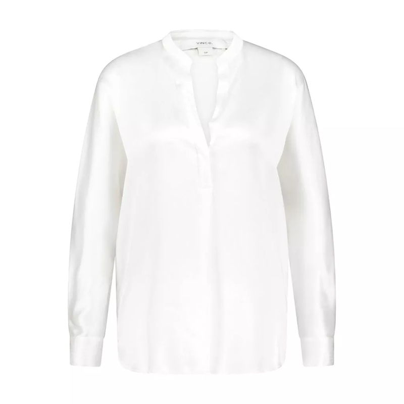 Vince  Silk Shirt With V-Neck And Mandarin Collar Black (Image 3)