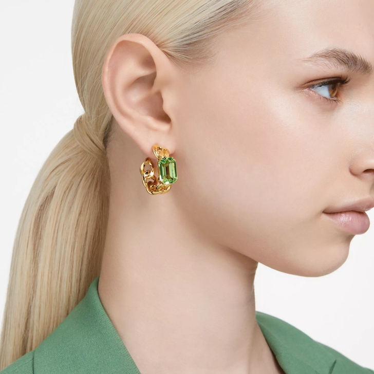 Swarovski Millenia hoop earrings Octagon cut Gold tone pla Green Creole