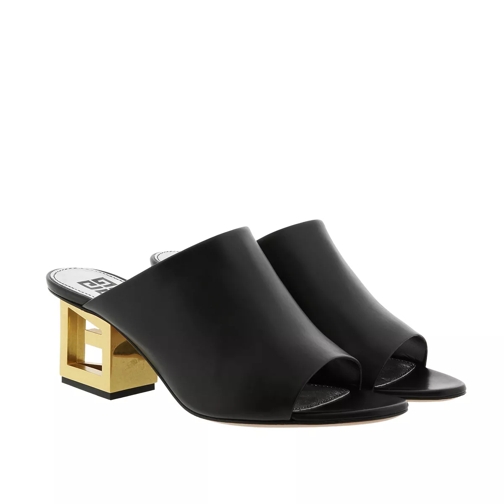Givenchy Gold G Heel Mules Leather Black Muil