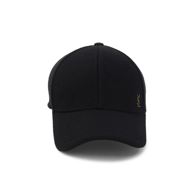 Saint Laurent Hoed Baseball Cap In Soft Wool With Metallic Logo Black