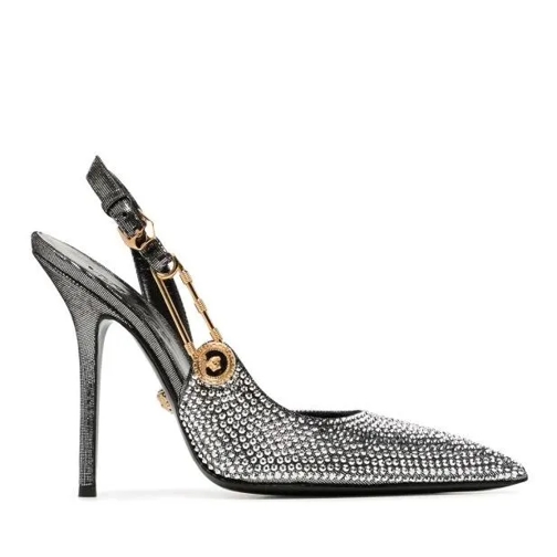 Versace Black Crystal Safety Pin Shoes Black Pump