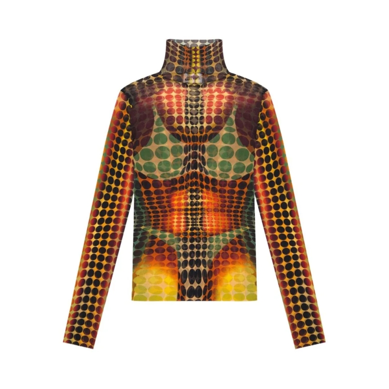 Jean Paul Gaultier Top met lange mouwen Long-Sleeve High Neck Top With Optical Illusion Pa Multicolor