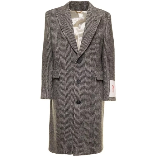 Golden Goose Grey Single-Breasted Coat With Logo Patch In Wool Grey 