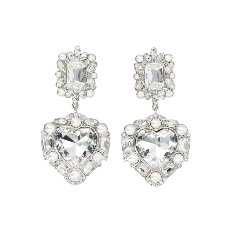 Self Portrait Oorknopjes Crystal Pearl Tiered Heart Earrings Silver