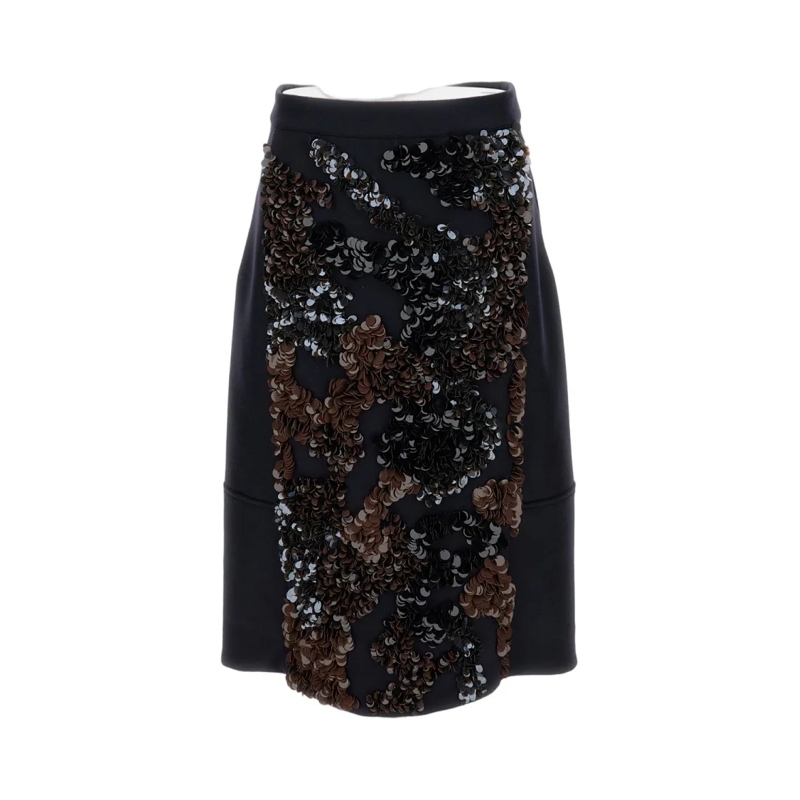 Plan C Minirok Embroidered Wool Blend Mini Skirt Black