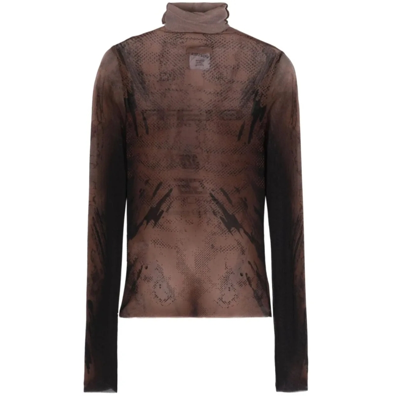 Jean Paul Gaultier T-Shirt Mesh Turtle Neck Printed "body" braun