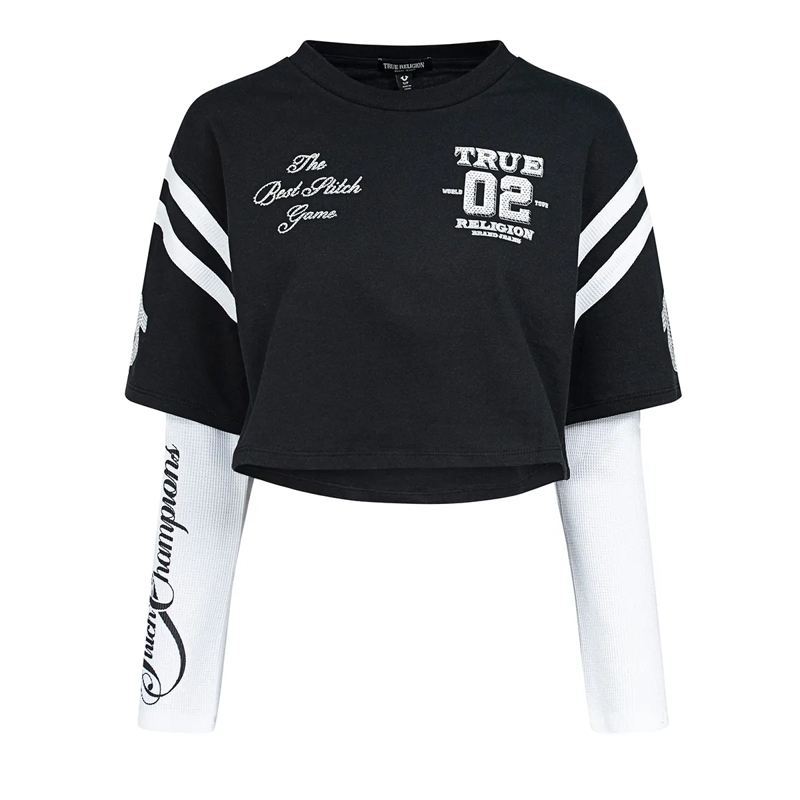 True Religion Bluse - Jersey Top mit integriertem langen Ärmel- Kontr bunt