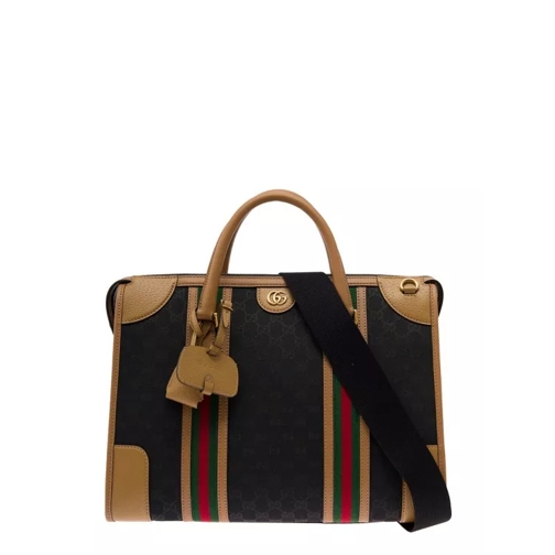 Gucci Black And Brown Handbag With Web And Gg Motif In C Black Crossbodytas