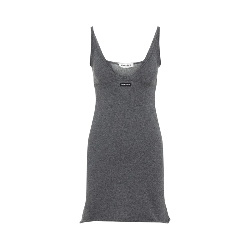 Miu Miu Mini-jurk Cashmere Mini Dress With Scoop Neckline Grey