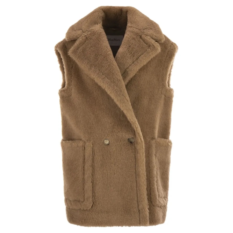 Max Mara Winterjas Breda1234 - Camel And Silk Teddy Waistcoat Brown