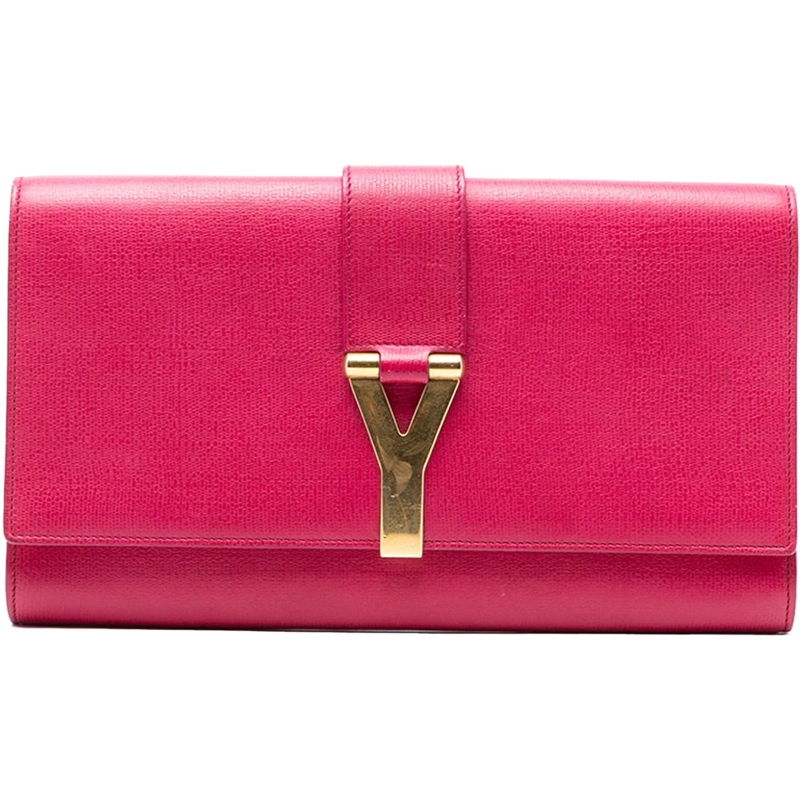 Saint Laurent Clutch Textured Calfskin Chyc Ligne Clutch rose