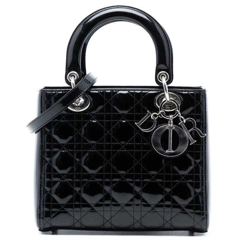 Christian Dior Schultertasche Medium Patent Cannage Lady Dior schwarz