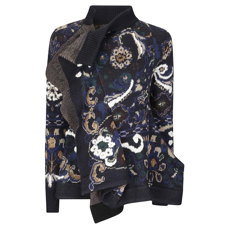 Sacai Rollkragenpullover Floral Jacquard Sweater Blue