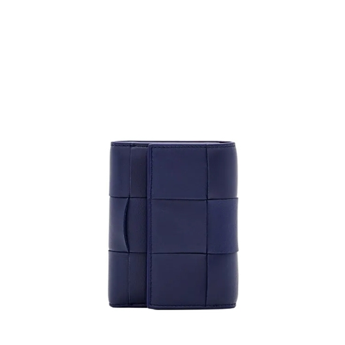 Bottega Veneta Tri-Fold Portemonnaie Bicolor Tri-Fold Leather Wallet Blue