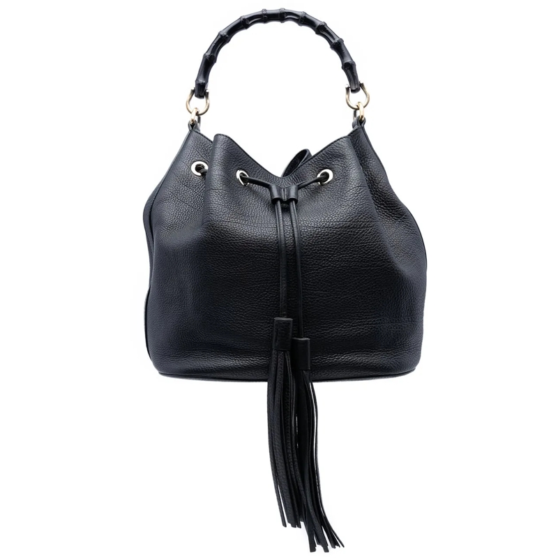 Gucci Sac à bandoulière Pebbled Calfskin Miss Bamboo Tassel Bucket Bag schwarz