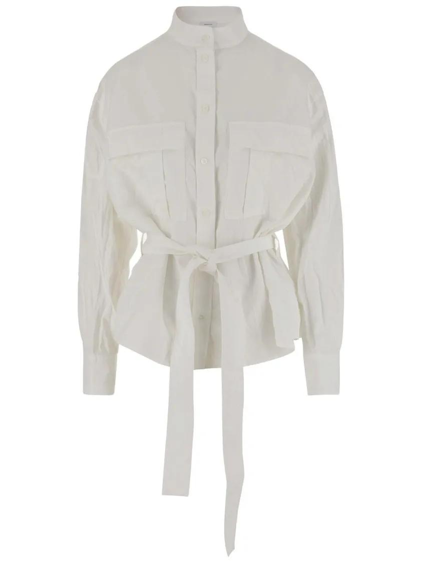 Thumbnail - Salvatore Ferragamo - Cotton Blend Shirt With Mandarin Collar - Größe 42 - white