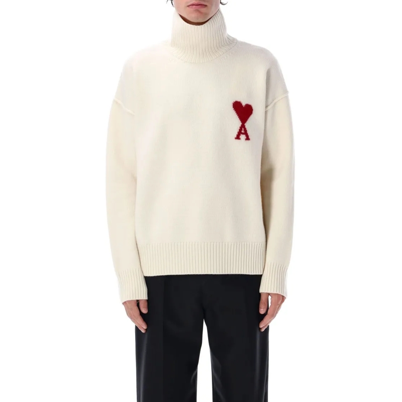 AMI Paris Pull Wool Ami De Coeur Turtleneck Neutrals