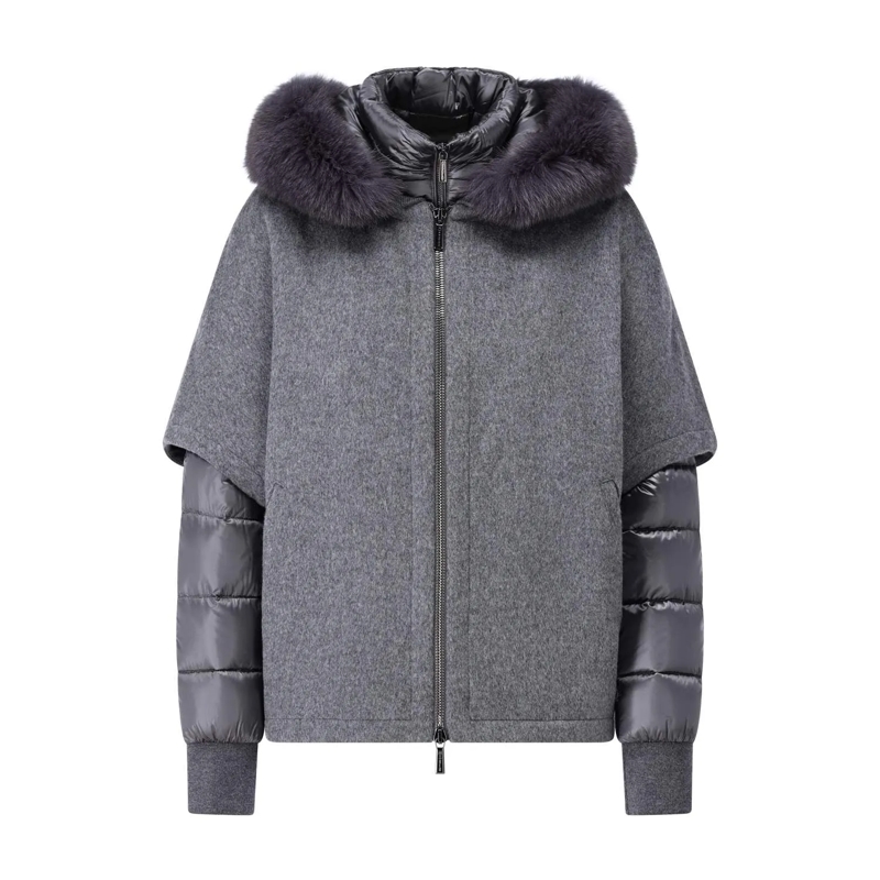 Moorer Blazer Steppjacke Pegaso mit Cape und Pelz-Besatz Dunkelgrau