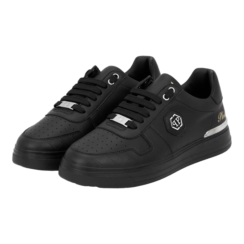 Philipp Plein Low-Top-Sneaker Lo-Top Turnschuhe Cocco Crocco Geprägt schwarz