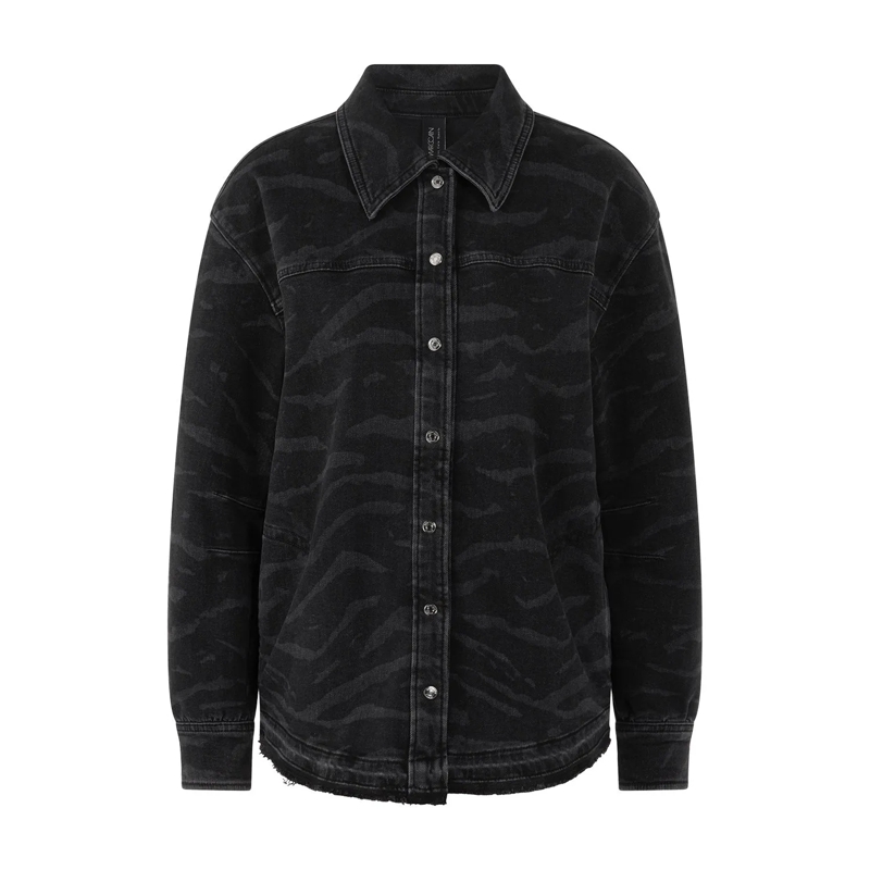 Marc Cain Chemisier Denim Bluse mit Animalprint grau