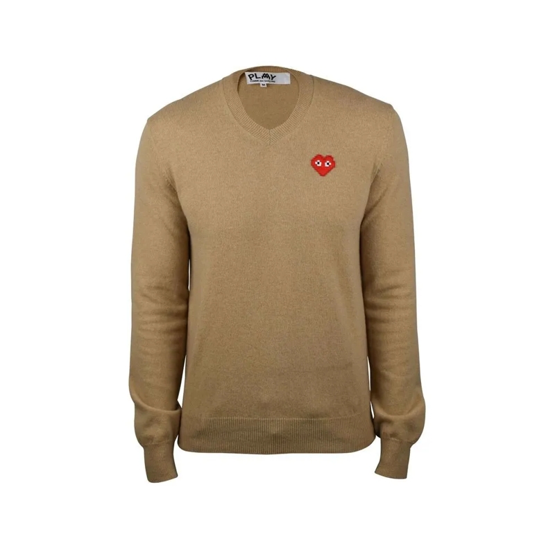 Comme des Garcons Pullover Camel Wool V-Neck Sweater Neutrals