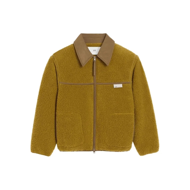 AMI Paris Bomberjacke Boxy Olive Green Fleece Jacket Gold