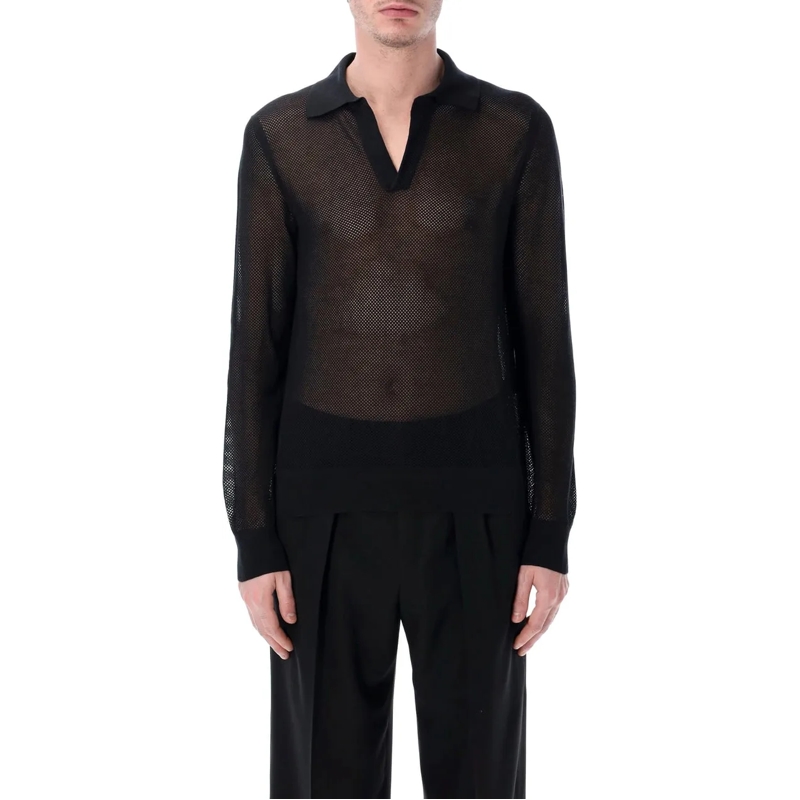 Tom Ford  Mesh Cotton Slik V Neck Knit Nero schwarz
