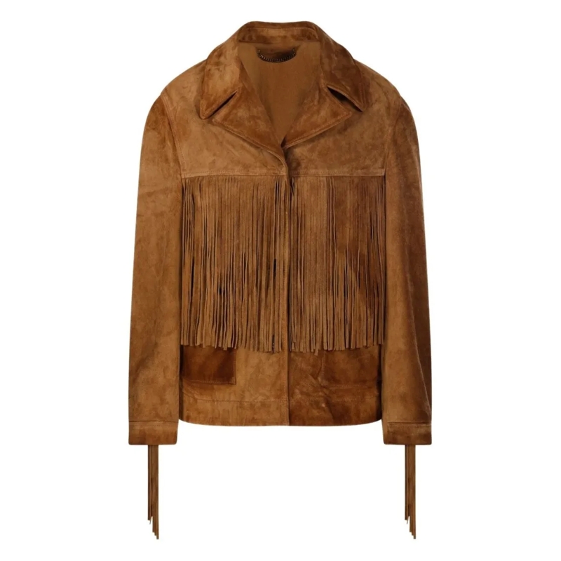 Golden Goose Veste en cuir Brown Fringe-Detail Waxed Calf Leather Jacket Brown