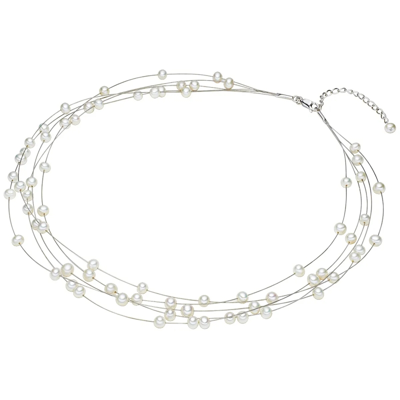 Valero Pearls Mittellange Halskette Sterling Silber Perlen-Kette Süßwasser-Zuchtperle weiss(Image 3)