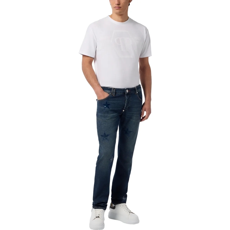 Philipp Plein Jeans mit geradem Bein Super Straight Cut Jeans Cocco Stars blau(Image 4)