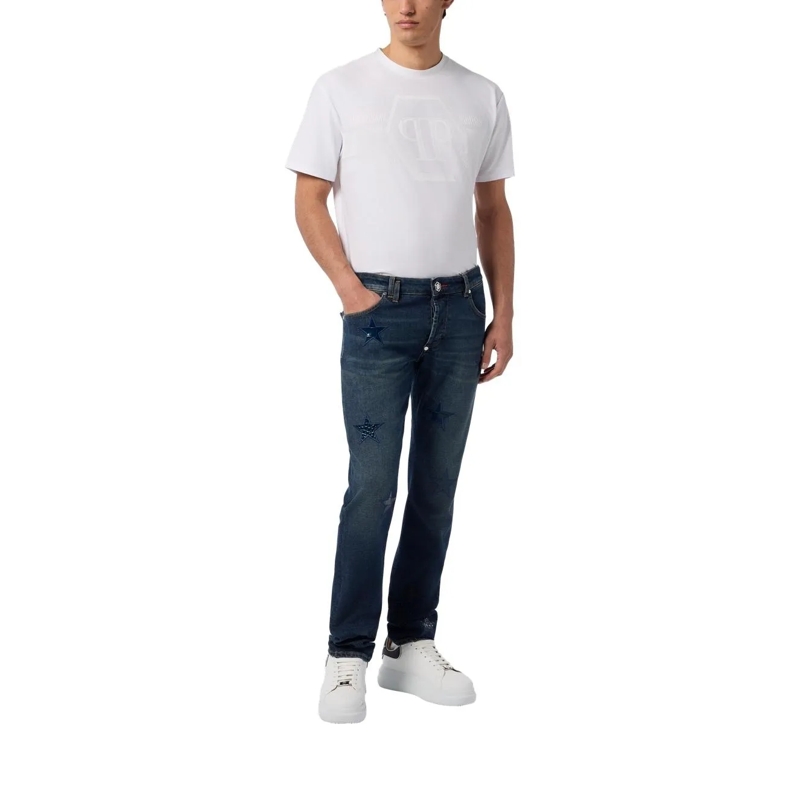 Philipp Plein Jeans mit geradem Bein Super Straight Cut Jeans Cocco Stars blau(Image 3)